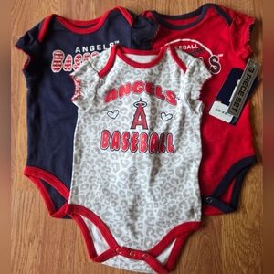 MLB Los Angeles Angels Baby 6-9M Bodysuits 3PC NWT Baseball 100% Cotton